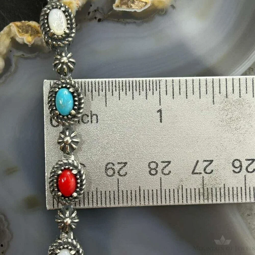 Carolyn Pollack Sterling Silver Multi Gemstone Decorated Link Bracelet For Women - Picture 9 of 10